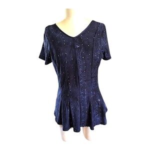 NEW W TAGS Coral Bay Navy Blue Multicolor Sequin Women's Top Size PM